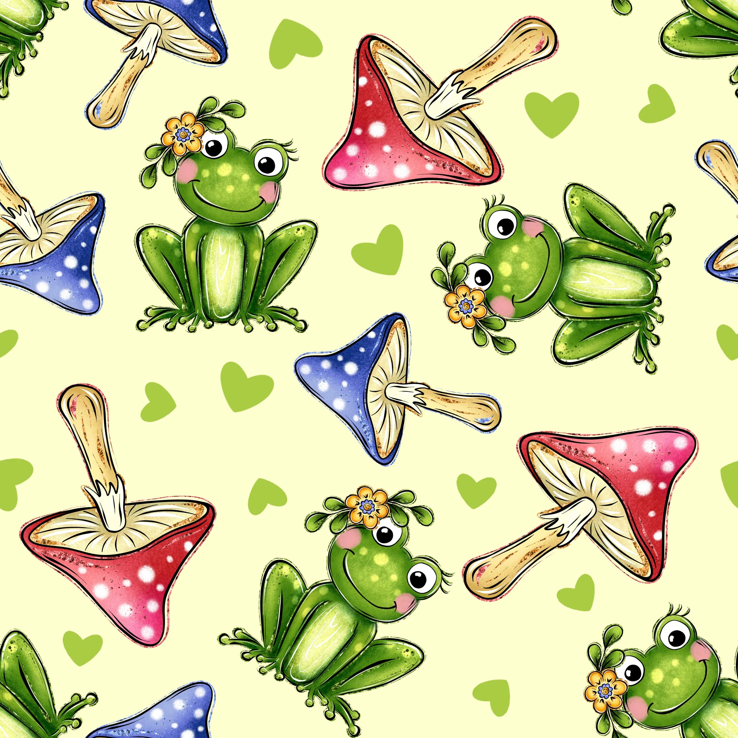 PREORDER - ROUND 33 - SCRUB TOP - 5201 FROGGIES, MUSHROOMS & HEARTS