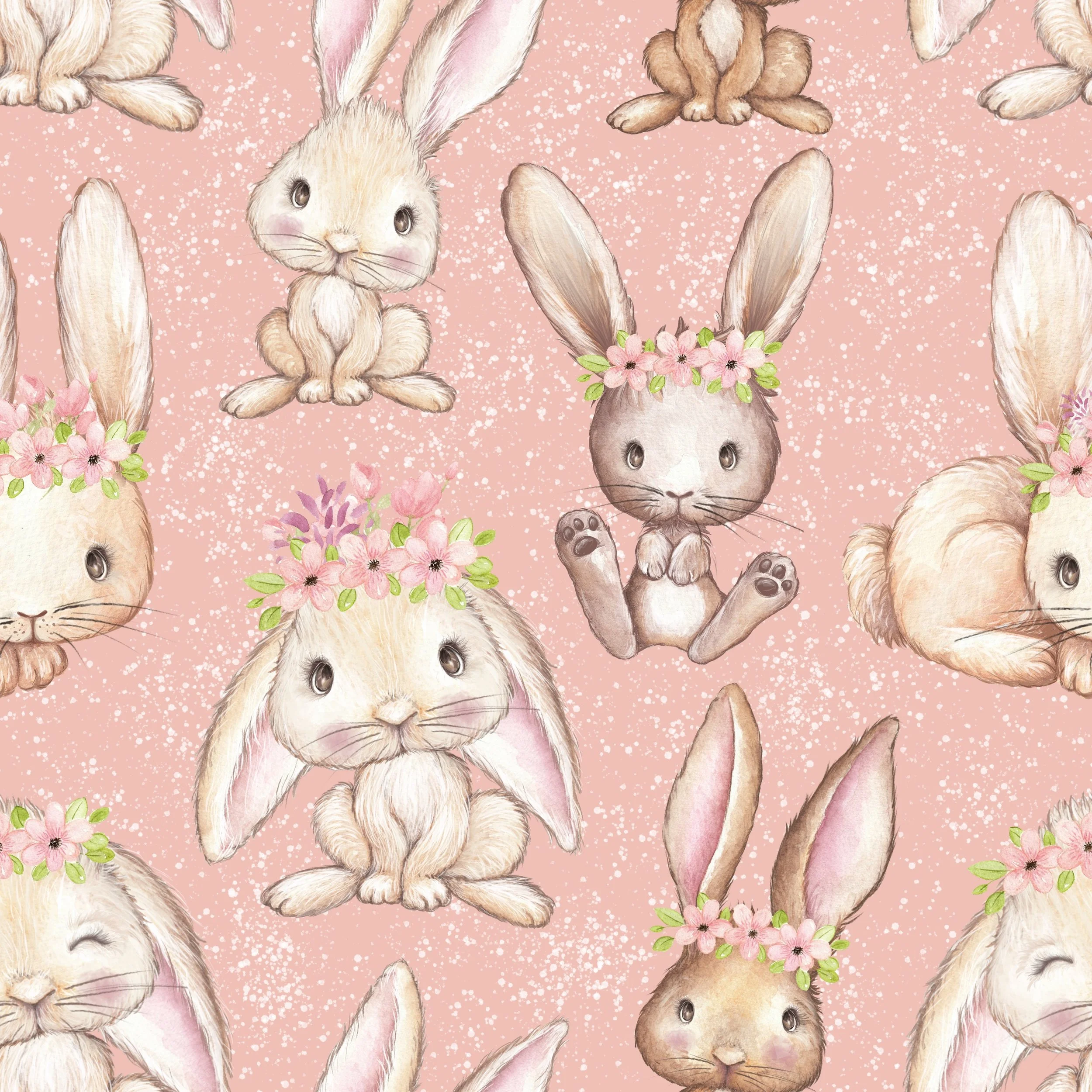 PREORDER - ROUND 33 - SCRUB TOP - 1014 FLORAL BUNNIES IN PINK