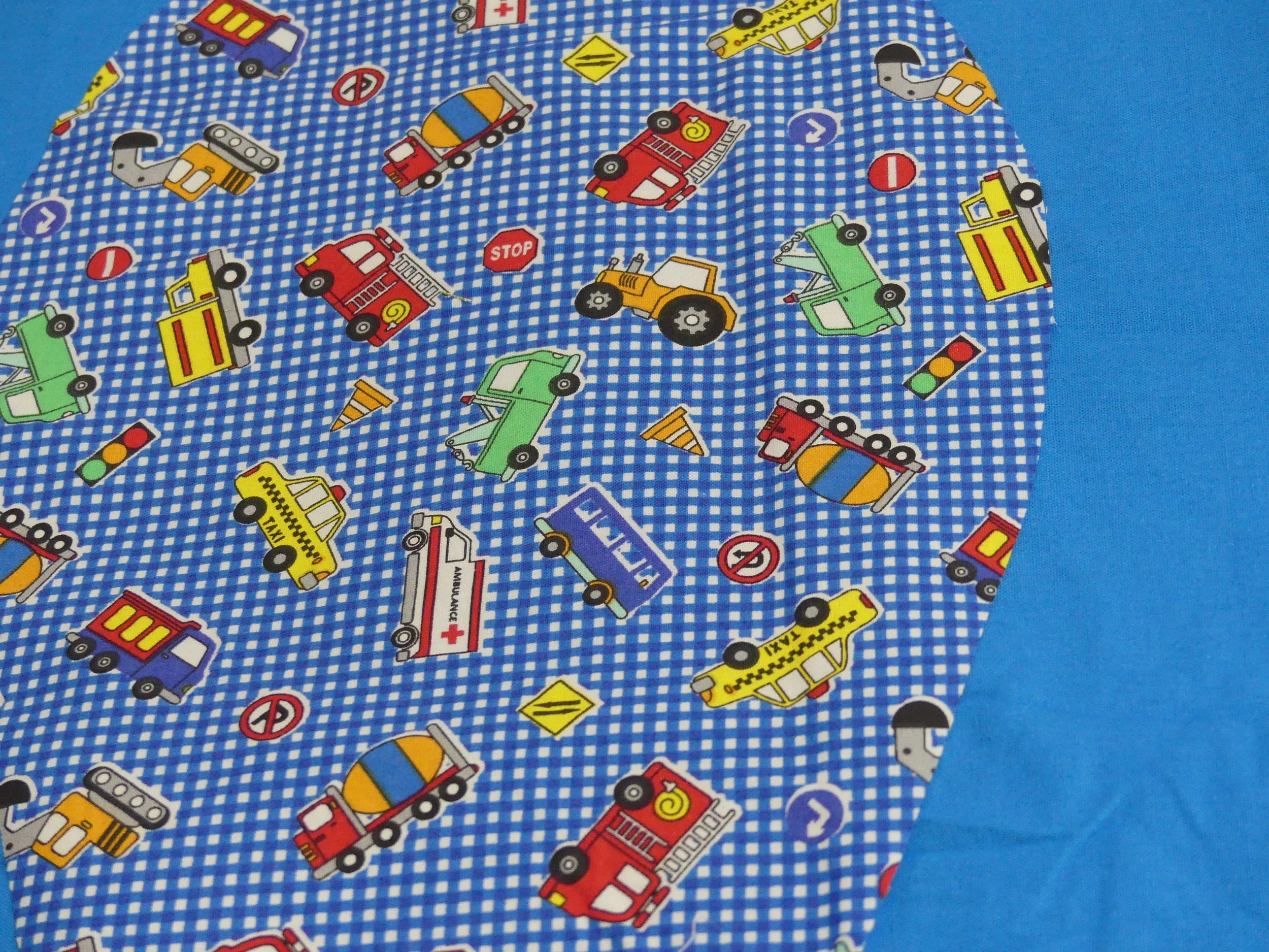 Scrub Cap - Gingham Trucks Blue - Blue