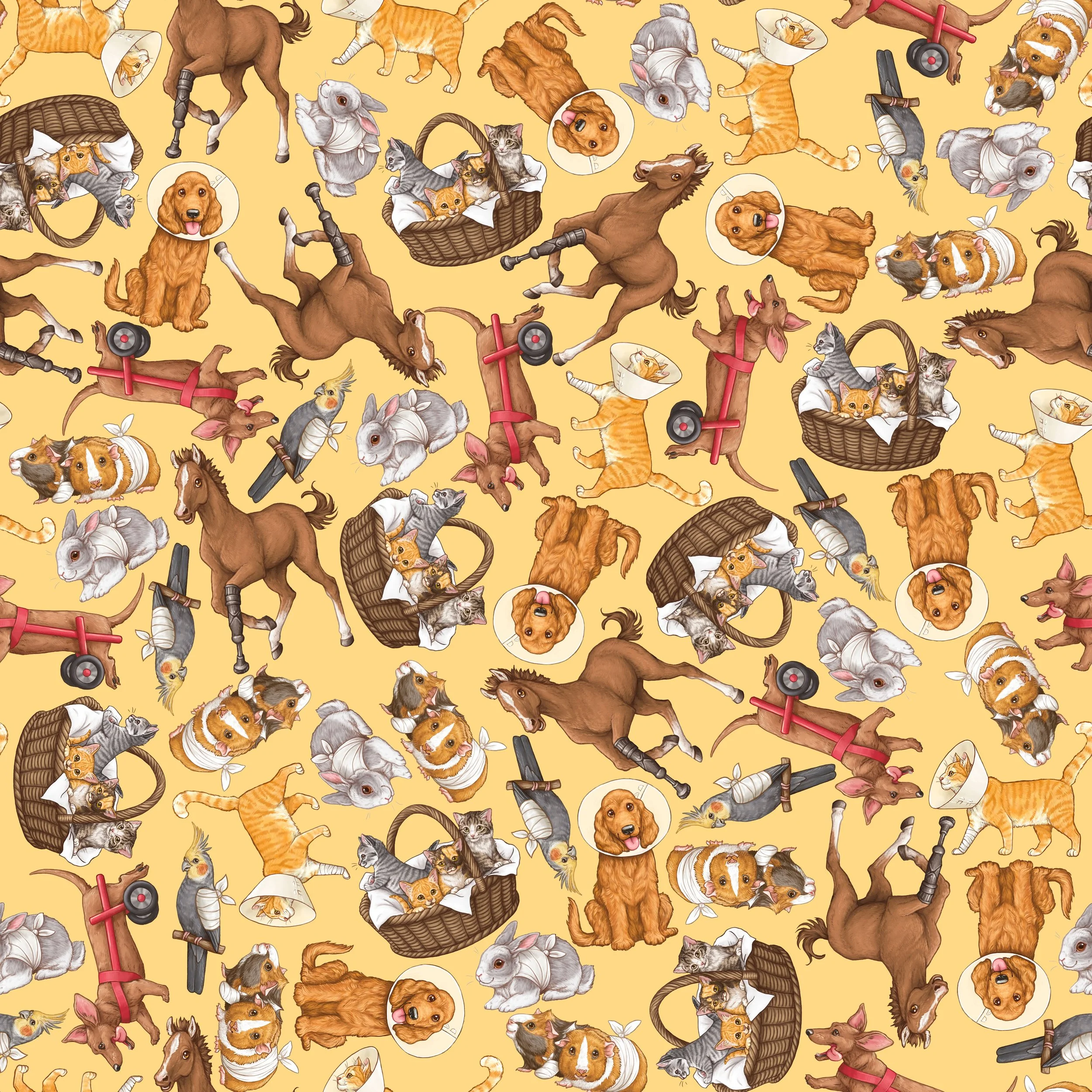 PREORDER - ROUND 35 - SCRUB TOP - 7009 PETS ON THE MEND - SMALL SCATTER - BANANA