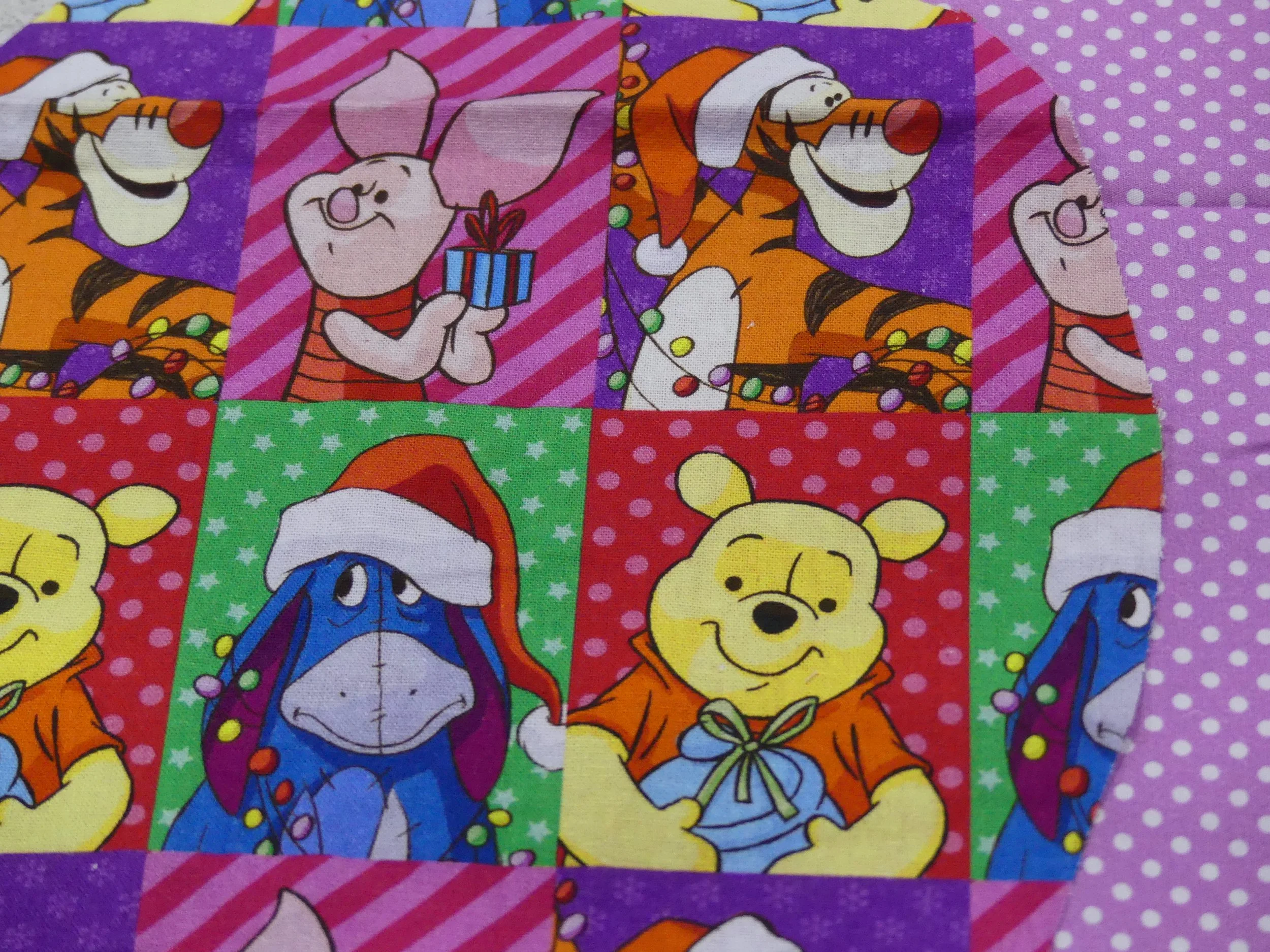 Scrub Cap - Christmas Winnie Squares - Purple Spot