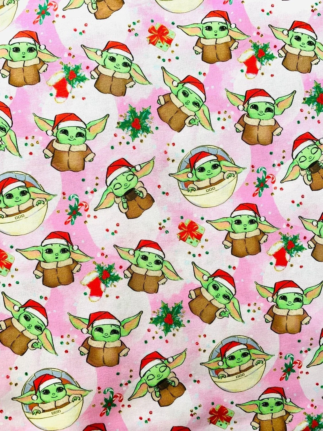 Scrub Top - Size XS - Christmas Grogu in Pink