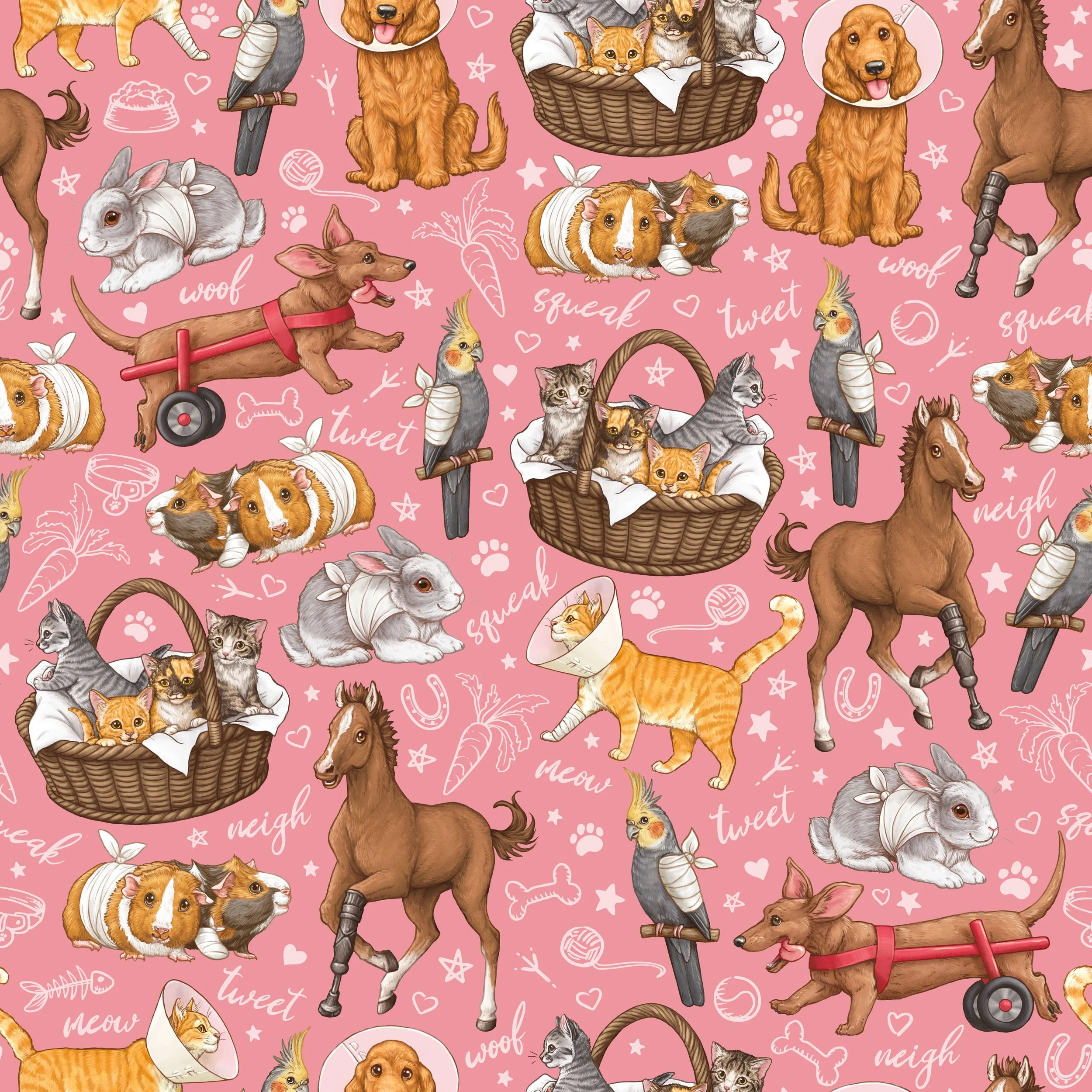 PREORDER - ROUND 35 - SCRUB TOP - 7010 PETS ON THE MEND - LARGE - STRAWBERRY
