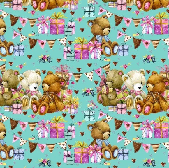 Scrub Top - Teddy's Party in Teal
