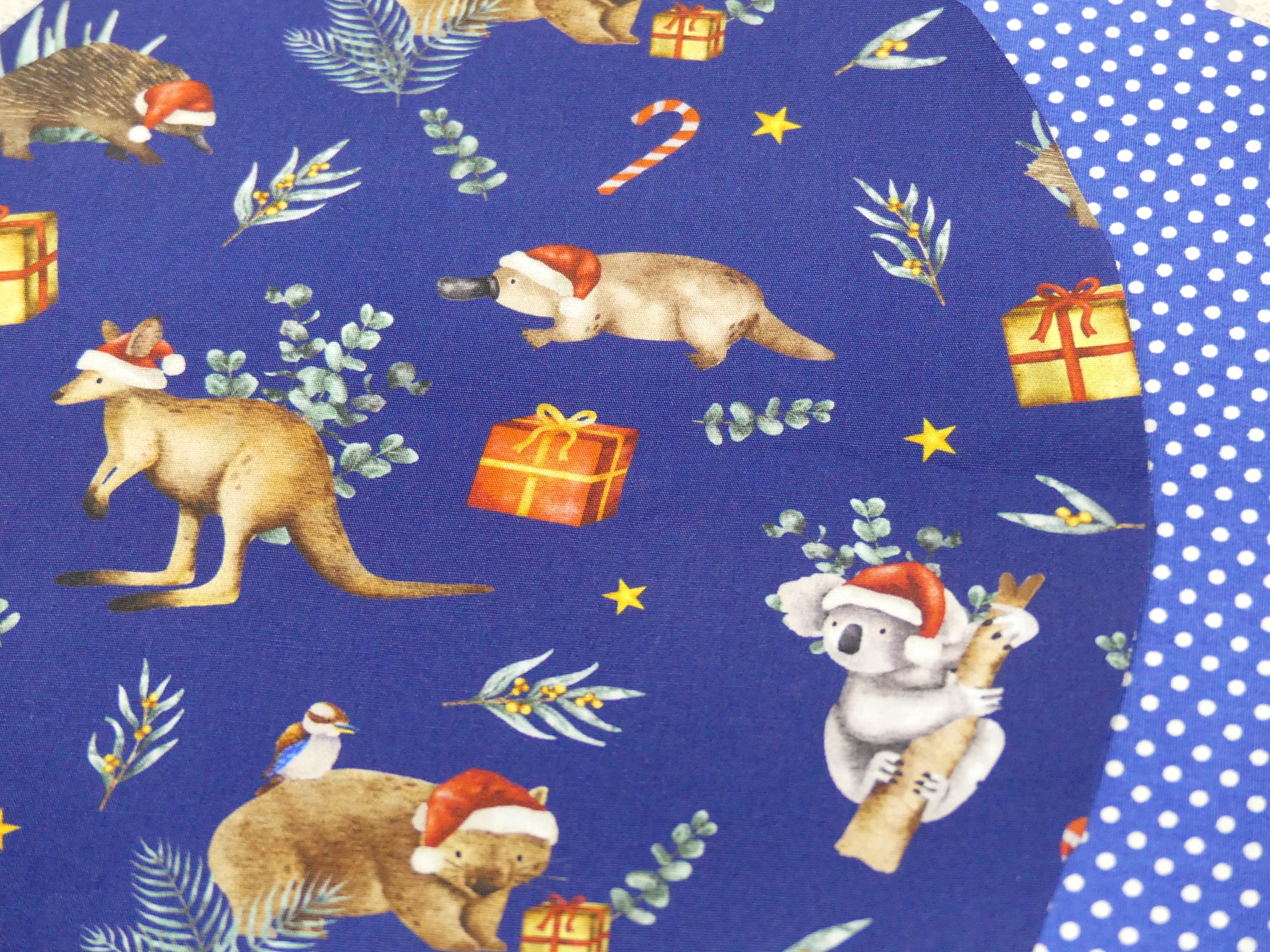 Scrub Cap - Christmas Aussie Animals Blue - Dark Blue Spot