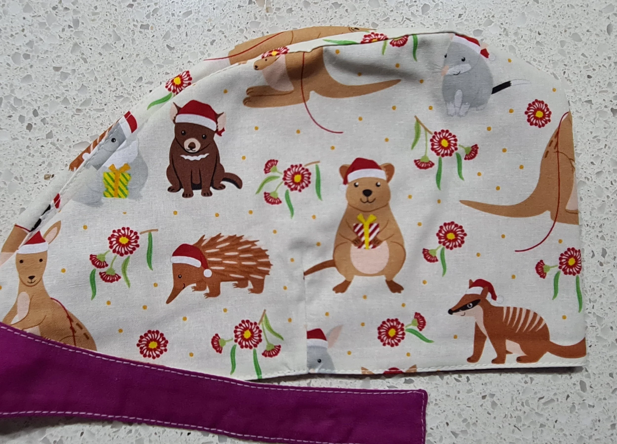 Scrub Cap - Christmas Aussie Animals - Purple