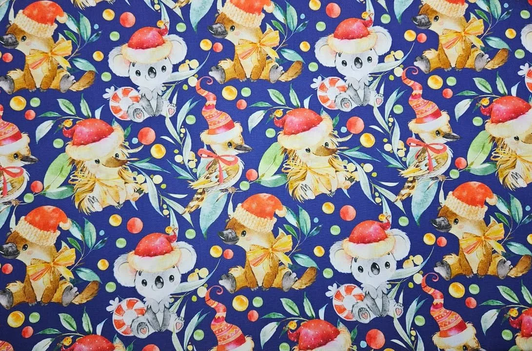 Christmas Scrub Top - Christmas Aussie Animals in Navy