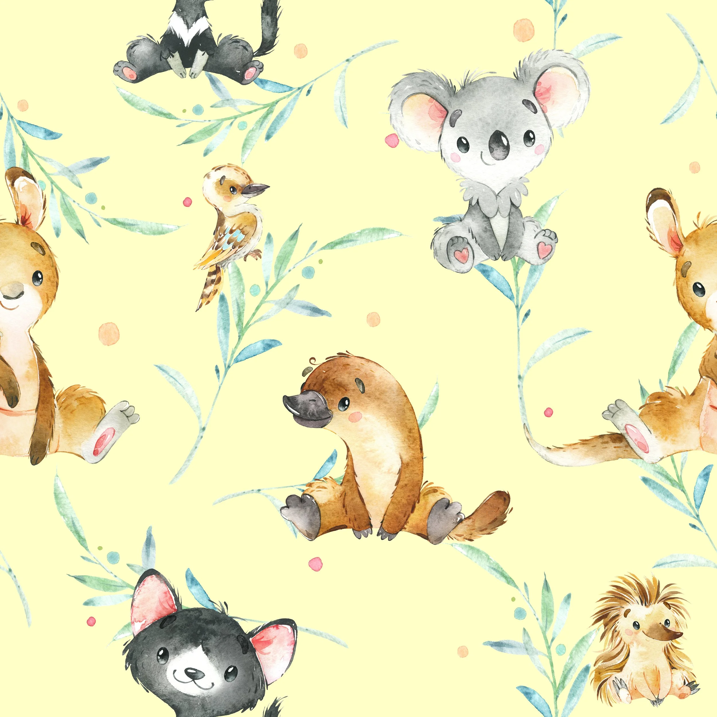 PREORDER - ROUND 33 - SCRUB TOP - 5253 AUSSIE ANIMALS YELLOW
