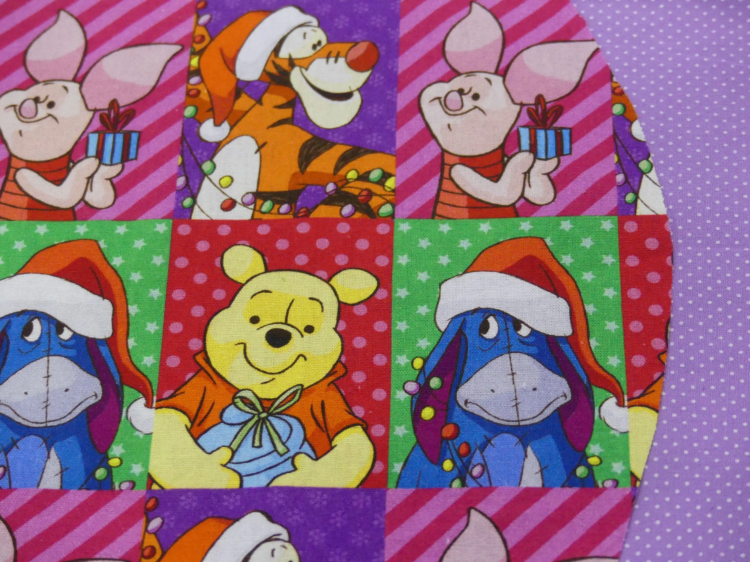 Scrub Cap - Christmas Winnie Squares - Purple Spot