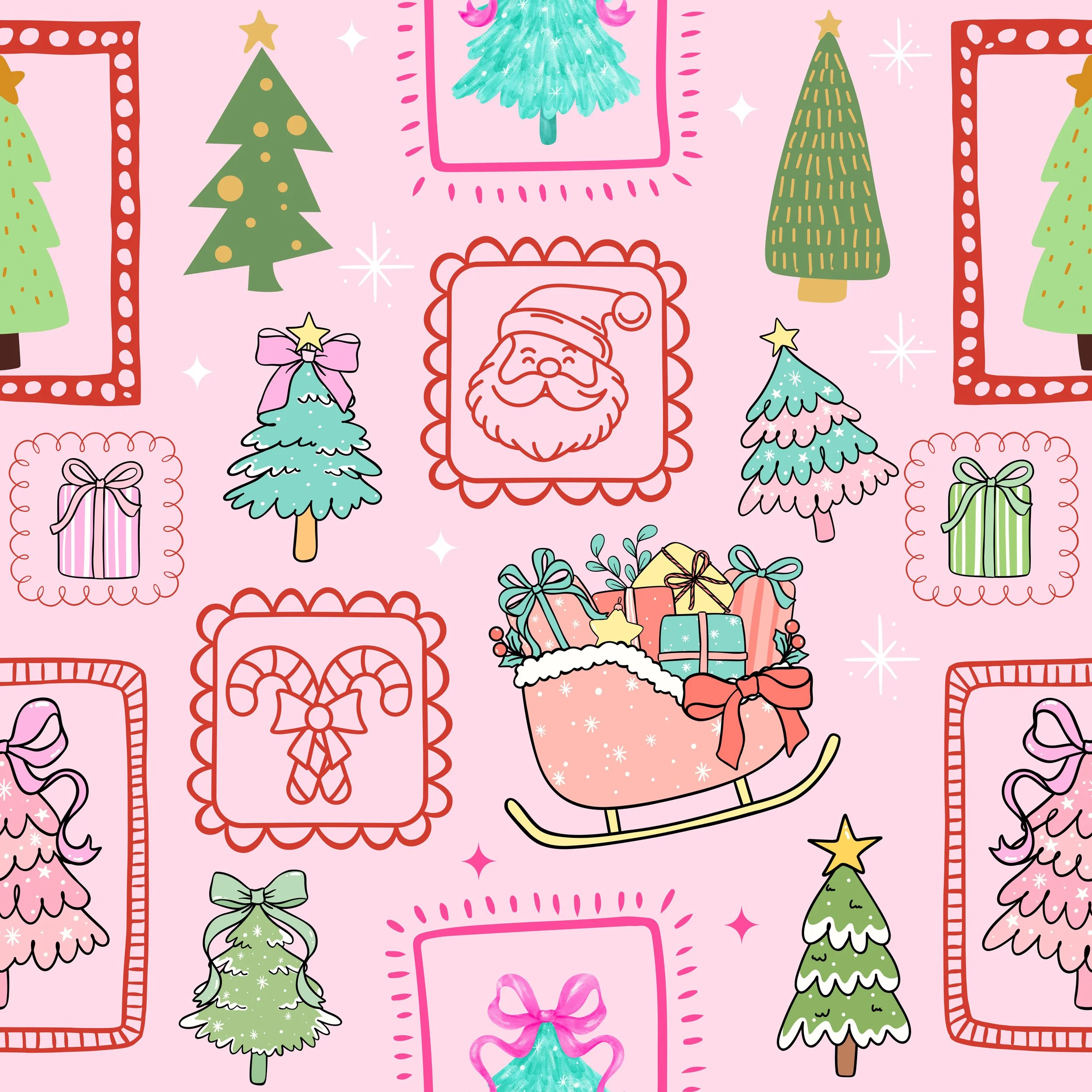 PREORDER - ROUND 33 - SCRUB TOP - 2092 CHRISTMAS SANTA SQUARES
