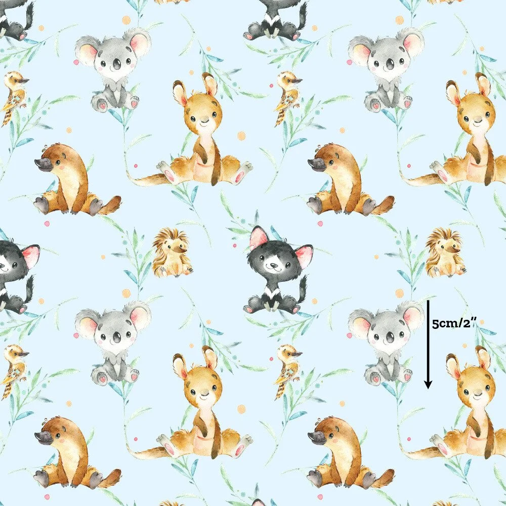 Scrub Top - Aussie Animals in Pale Blue