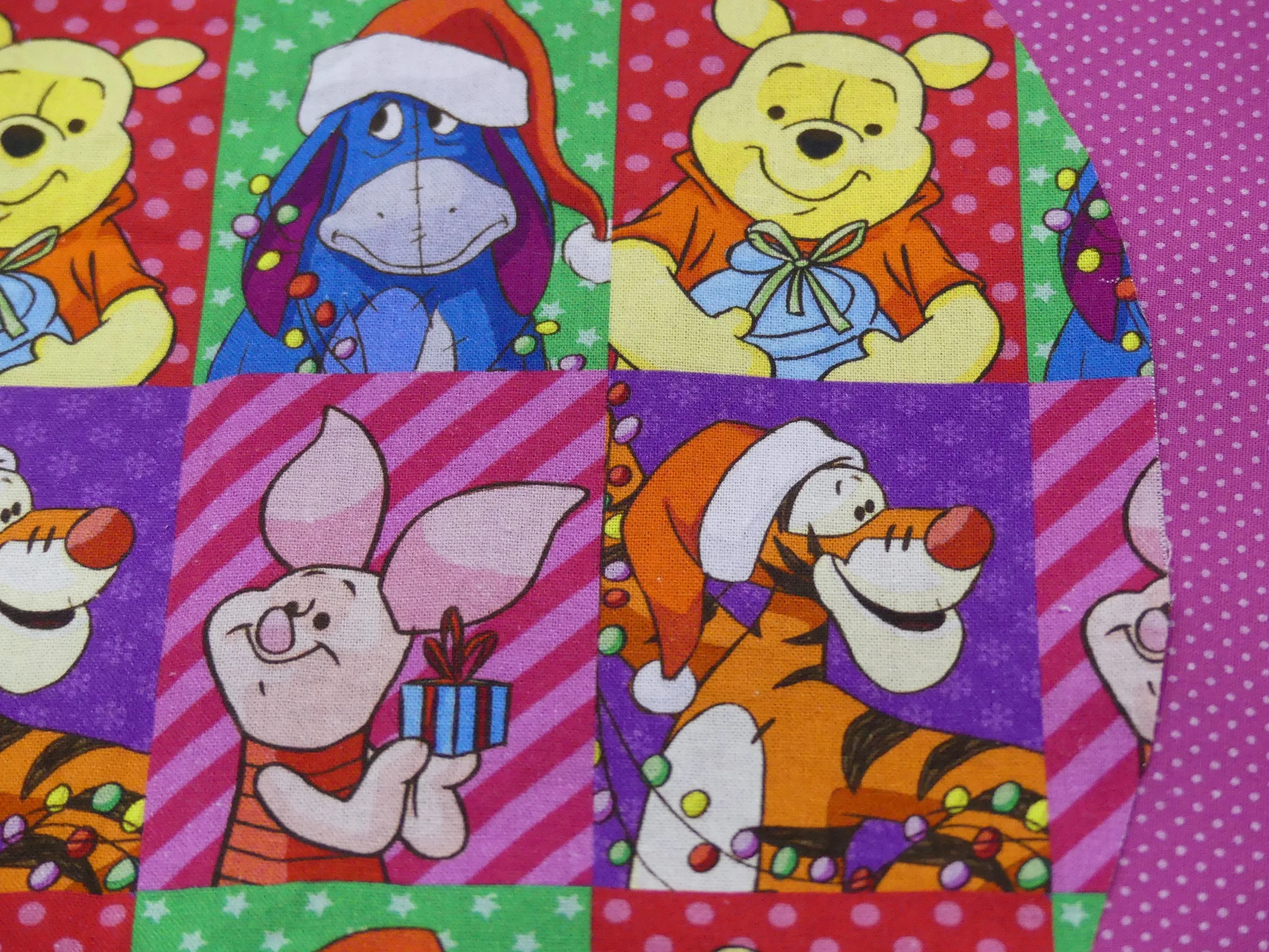 Scrub Cap - Christmas Winnie Squares - Pink Spot
