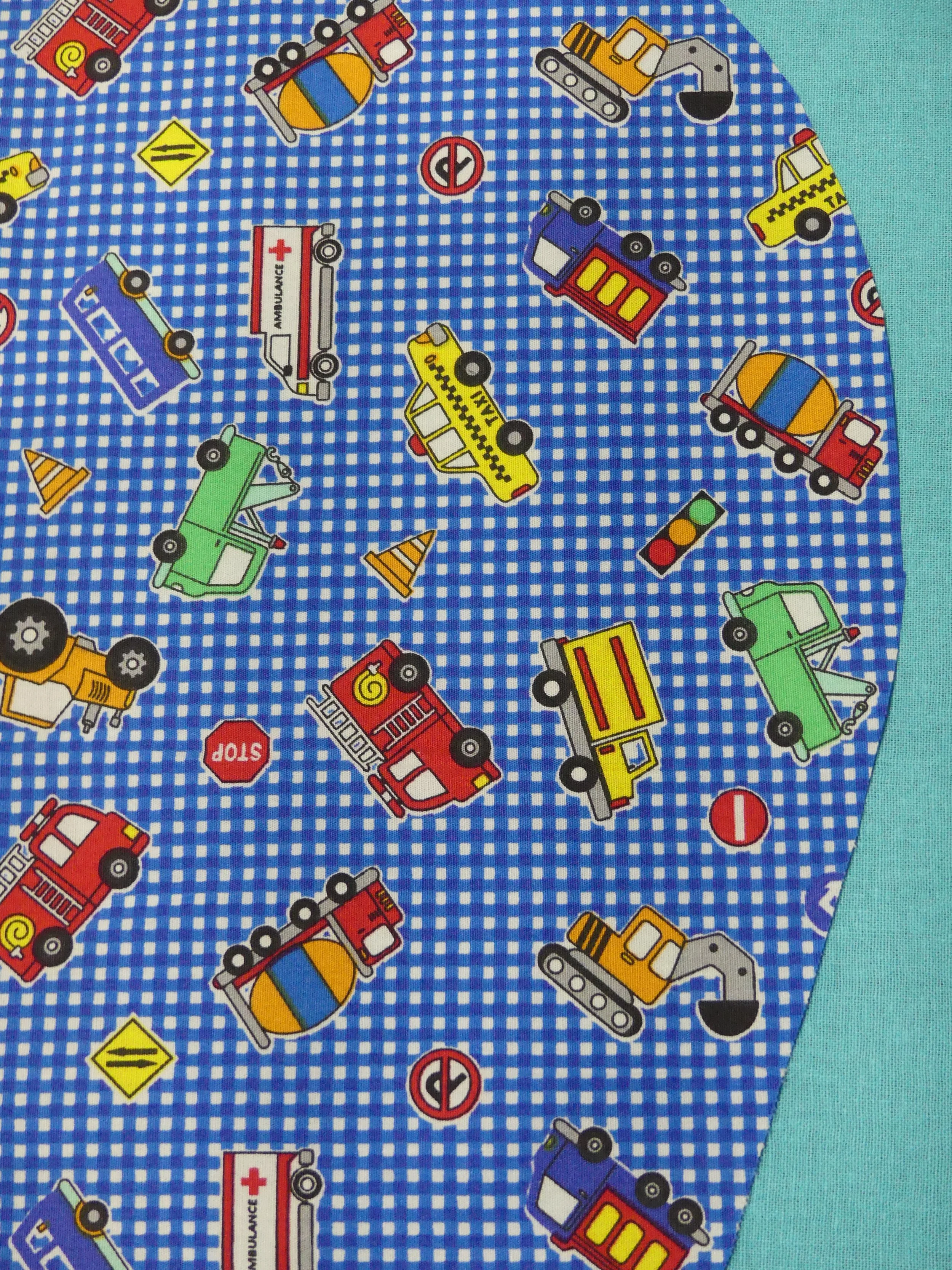 Scrub Cap - Gingham Trucks - Blue