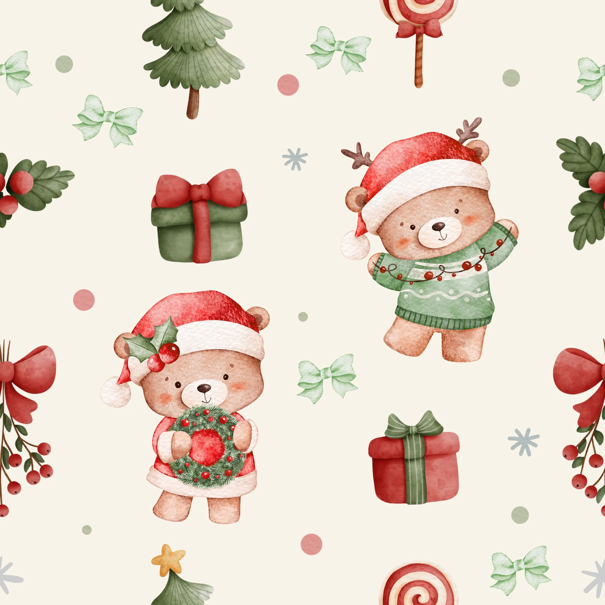 PREORDER - ROUND 33 - SCRUB TOP - 2083 TEDDY BEAR CHRISTMAS