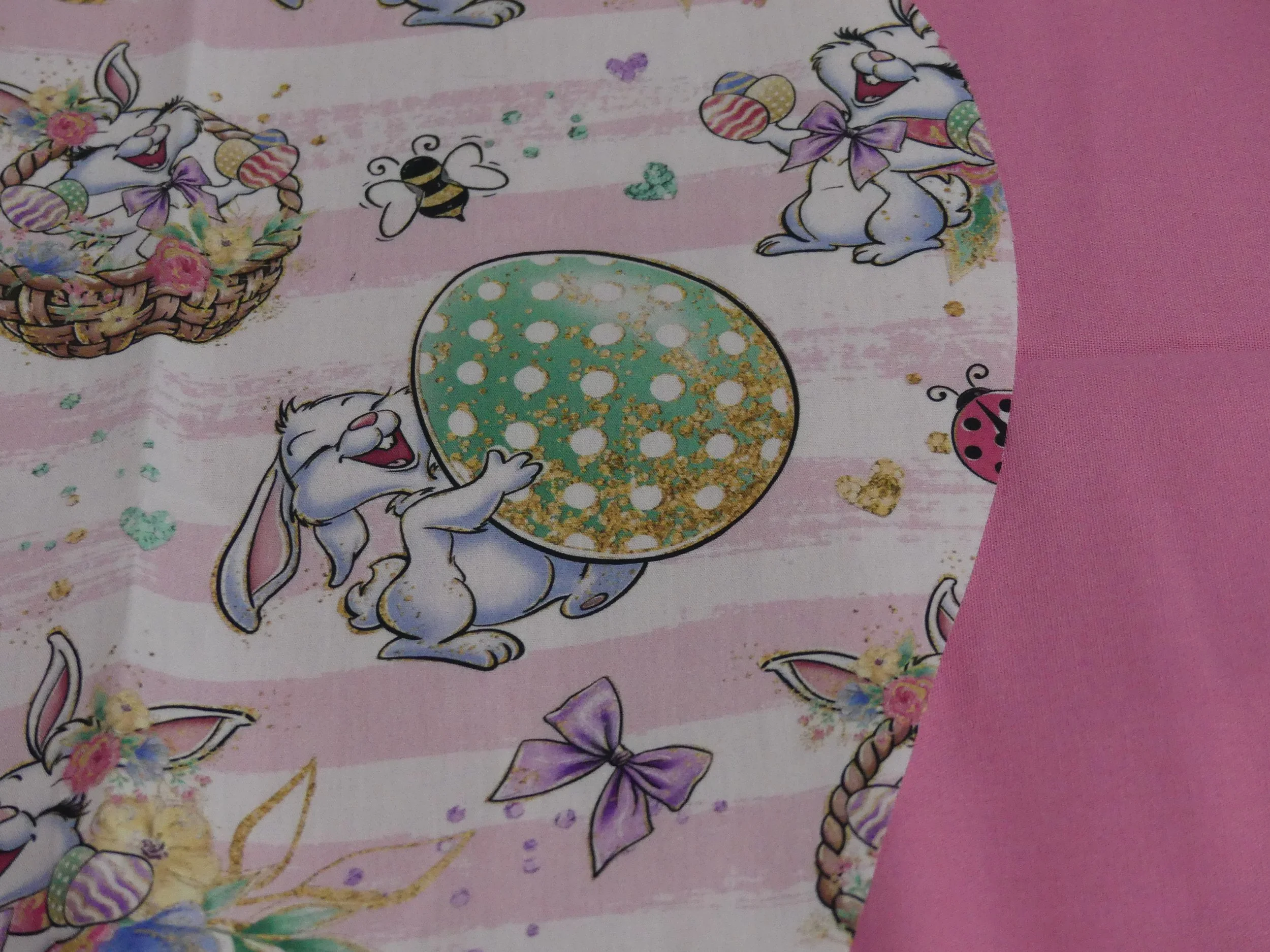 Scrub Cap - Easter Bunny Hugs in Stripe - Carnation Pink