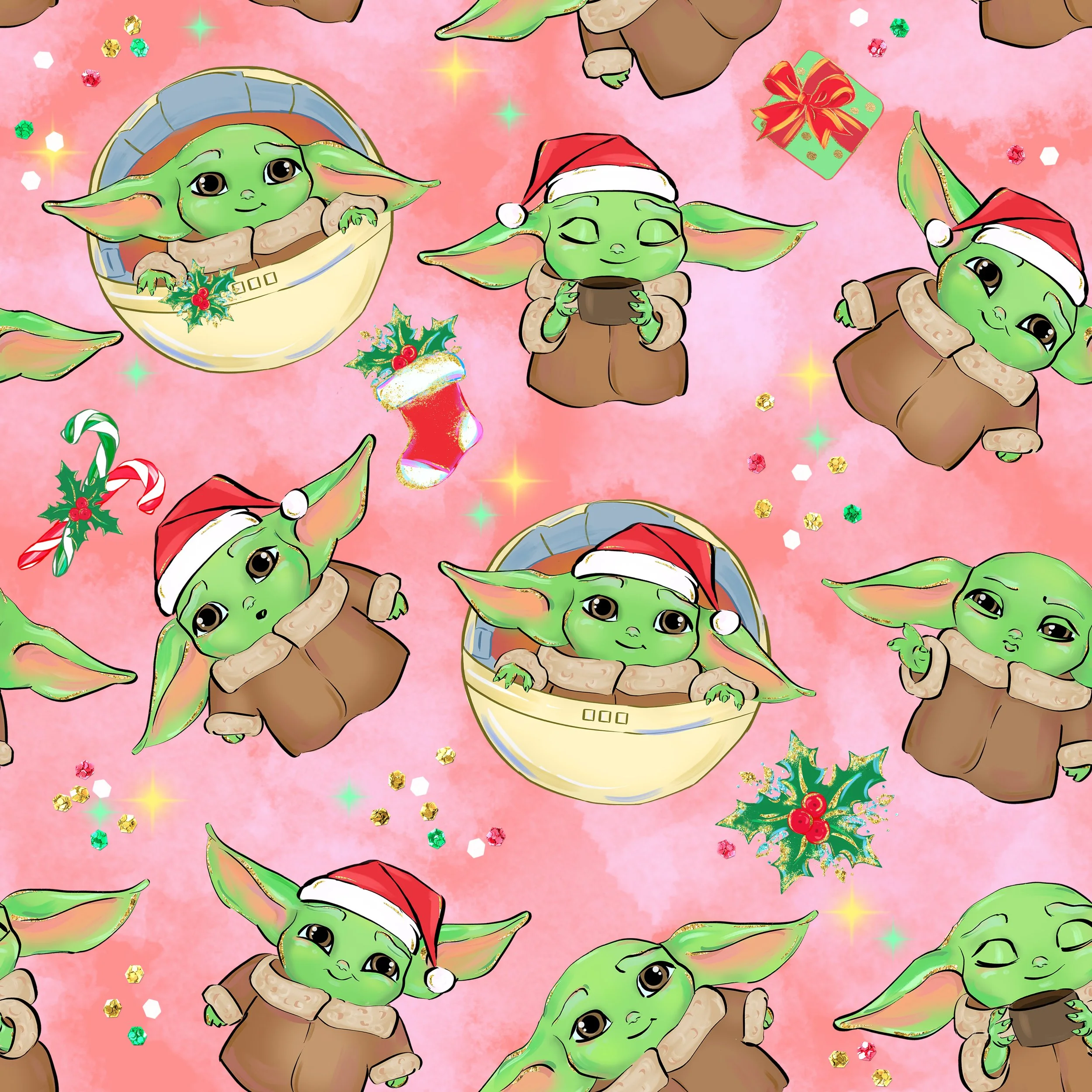 Christmas Scrub Top - 2027 Grogu Peach