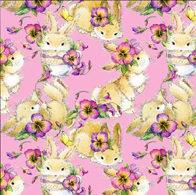Scrub Top - Floral Baby Bunnies in Pink