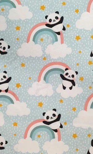 Scrub Top - Size L - Panda's & Rainbows in Blue