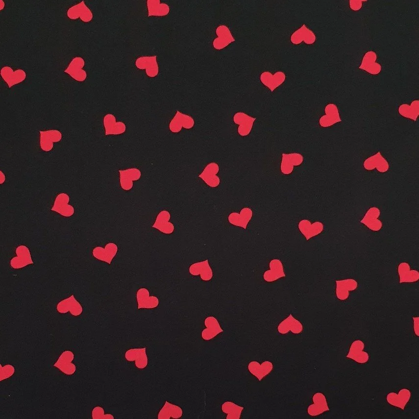 Scrub Top - Red Hearts on Black