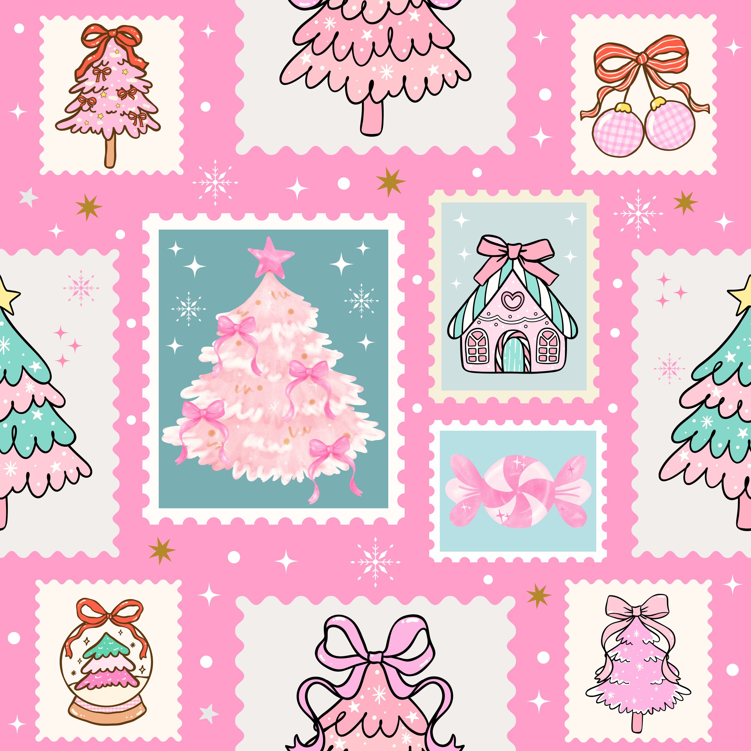 PREORDER - ROUND 33 - SCRUB TOP - 2095 PINK CHRISTMAS SQUARES