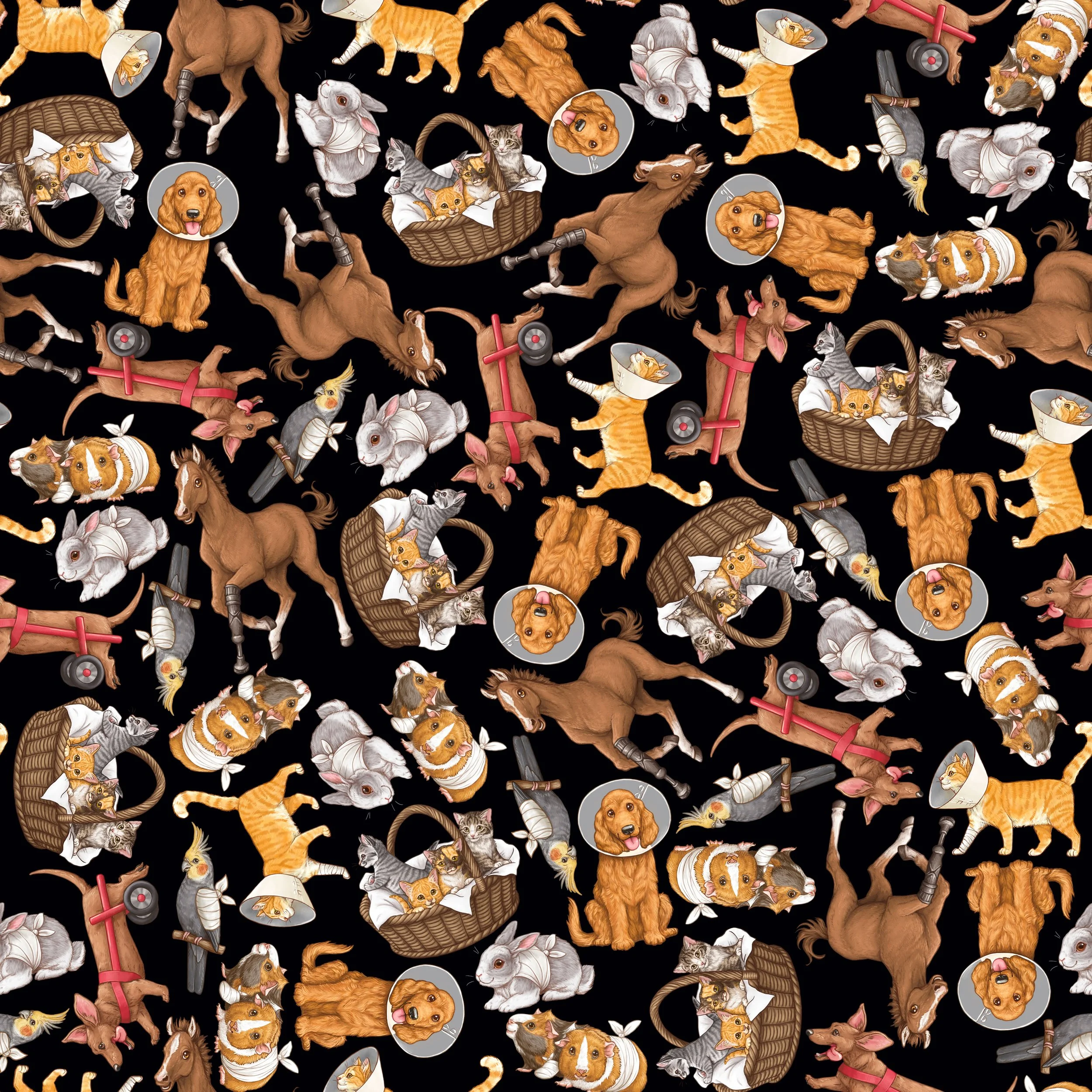 PREORDER - ROUND 35 - SCRUB TOP - 7003 PETS ON THE MEND - SMALL SCATTER - BLACK