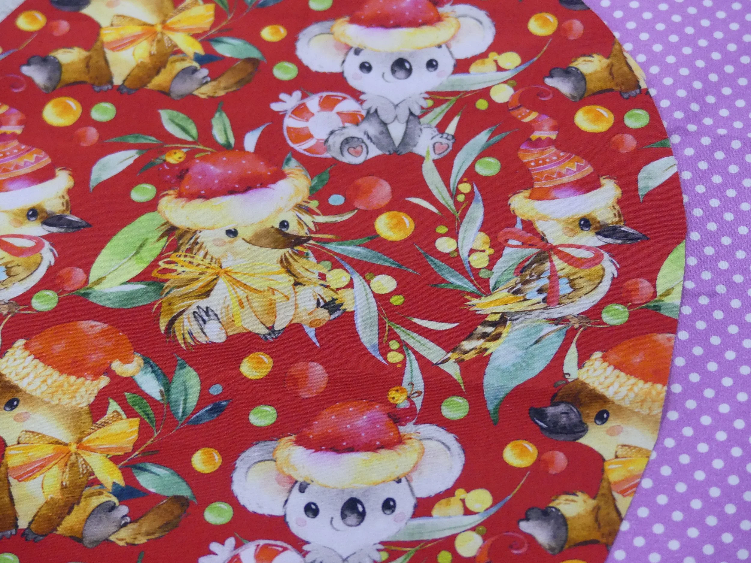 Scrub Cap - Christmas Australiana Red - Purple Spot