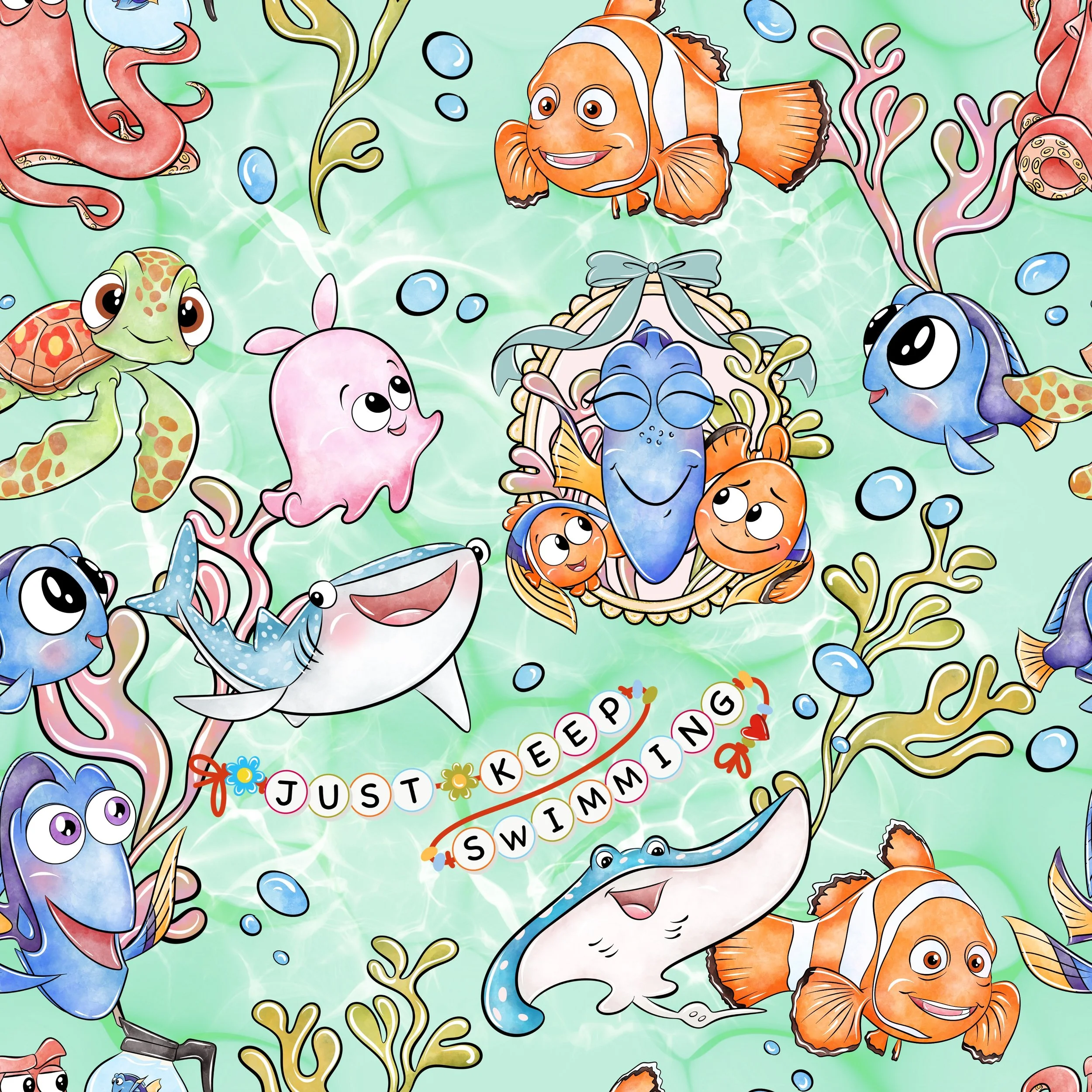 PREORDER - ROUND 33 - SCRUB TOP - 3302 JUST KEEP SWIMMING
