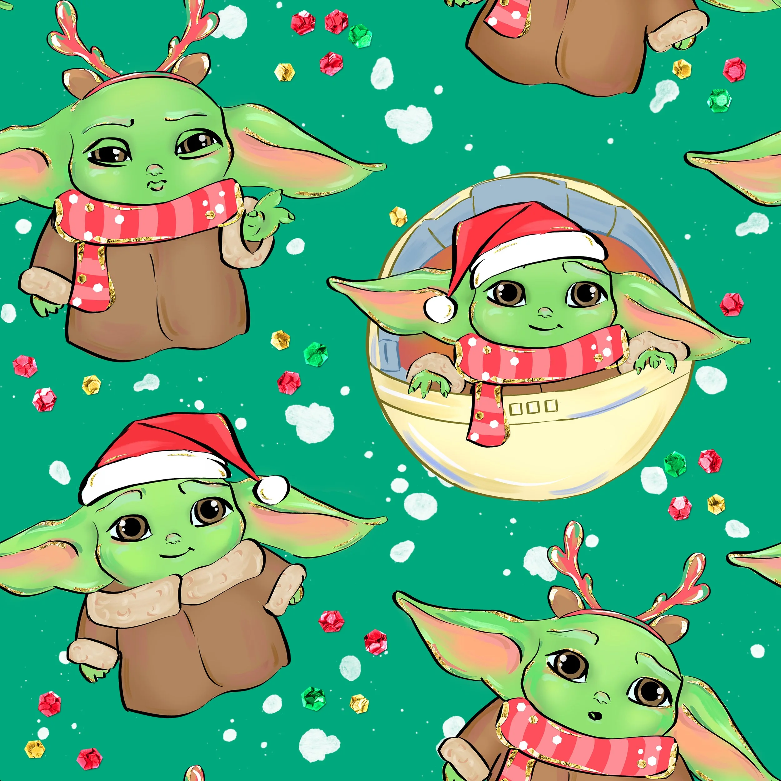 Christmas Scrub Top - 2024 Grogu Green