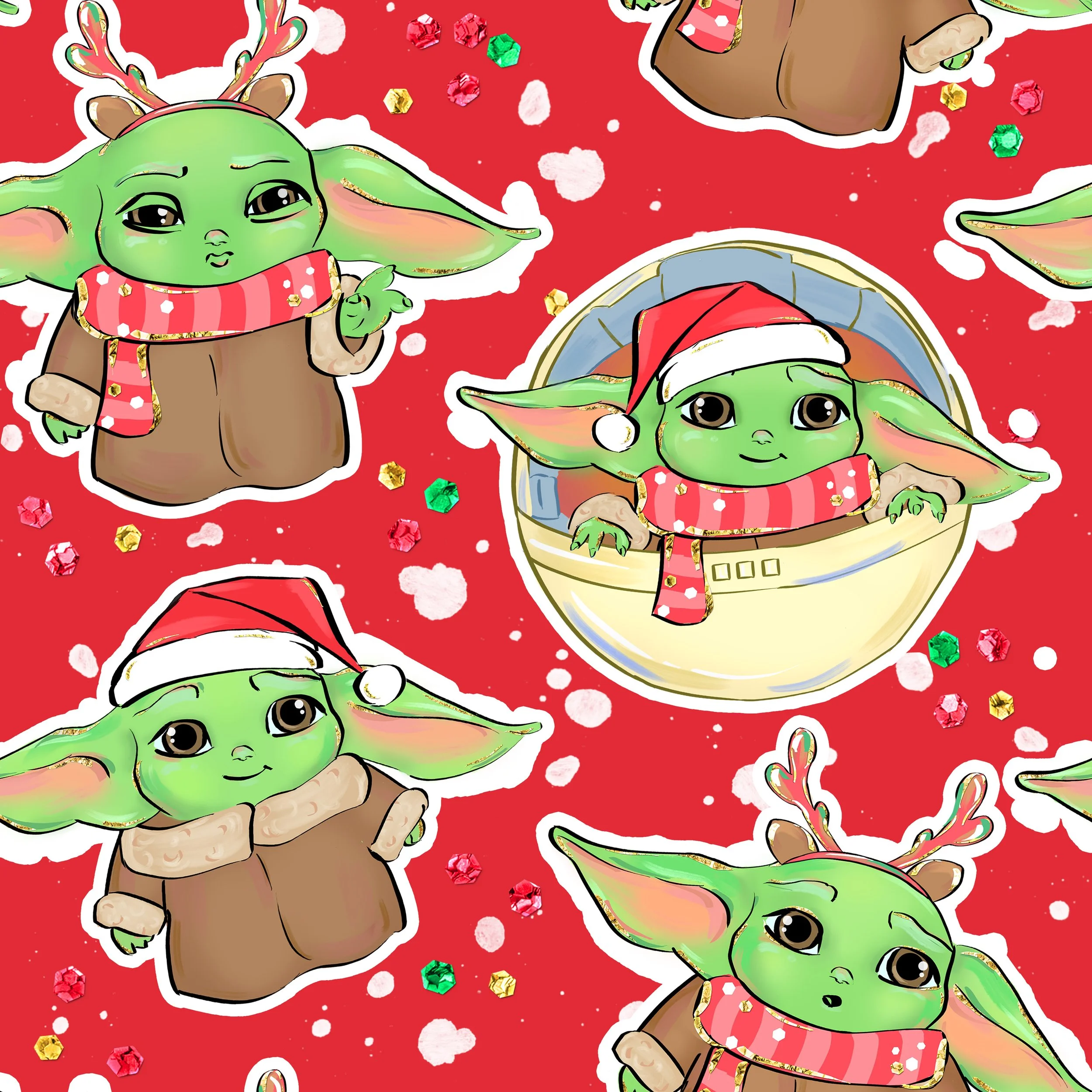 Christmas Scrub Top - 2025 Grogu Red