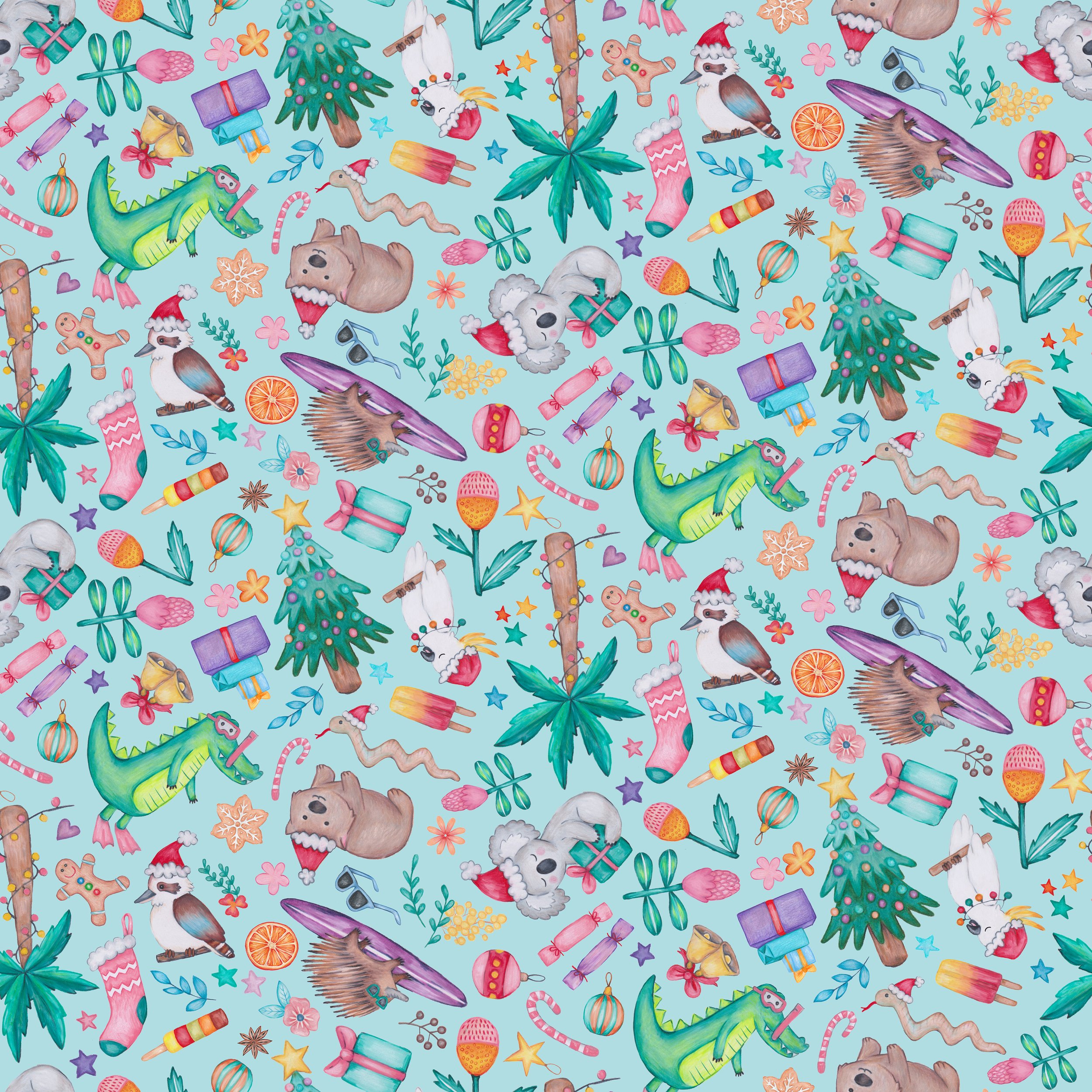 PREORDER - ROUND 33 - SCRUB TOP - 2078 AUSTRALIANA CHRISTMAS TOSS BLUE