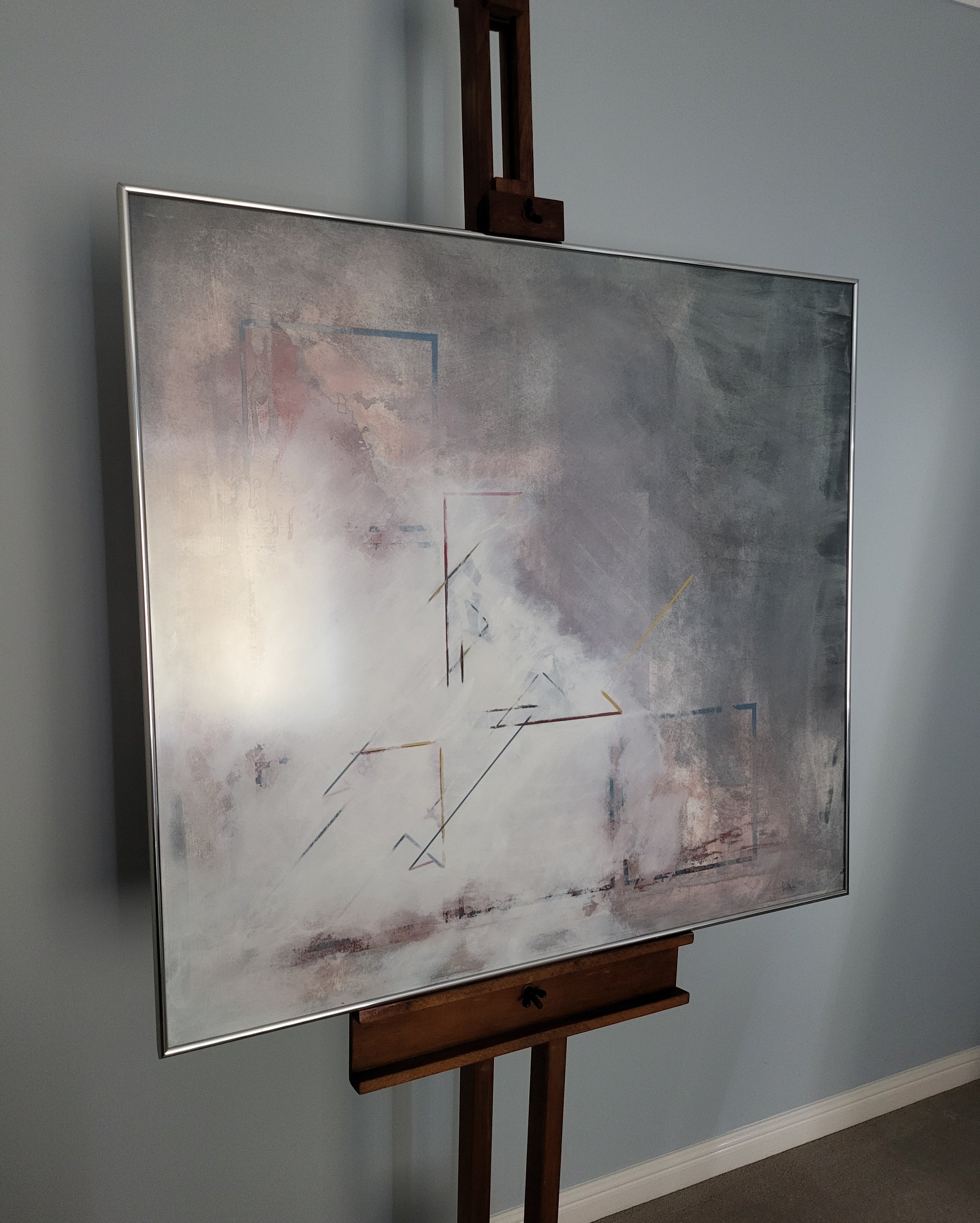 Large Original 1981 Abstract Mixed Media by Paul Fowler – ‘Dry Grey: Linear Remains’ (Exhibited: Tolly Cobbold '81)