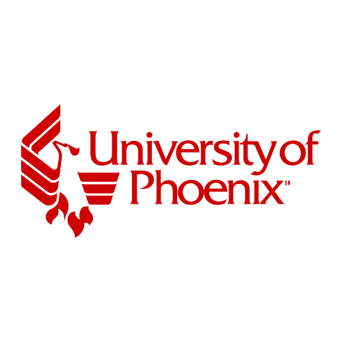 University of Phoenix logo with a stylized red phoenix and text.