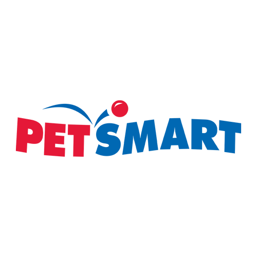 PetSmart logo with red and blue text and a red and blue arc over the 'PET' and 'SMART' words.