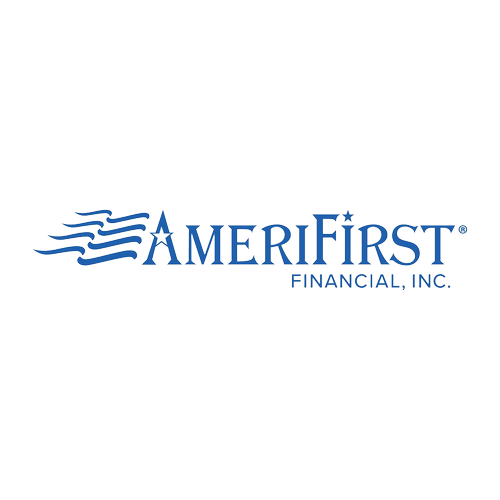 Logo of AmeriFirst Financial, Inc., featuring a stylized American flag with wavy stripes and a star.