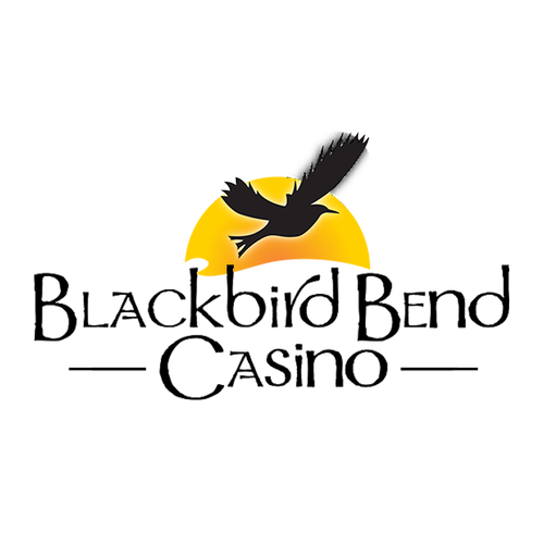 Logo for Blackbird Bend Casino with a black bird flying in front of an orange-yellow circle.