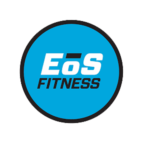 A blue circular logo with the text "Eos Fitness" in white and black letters.