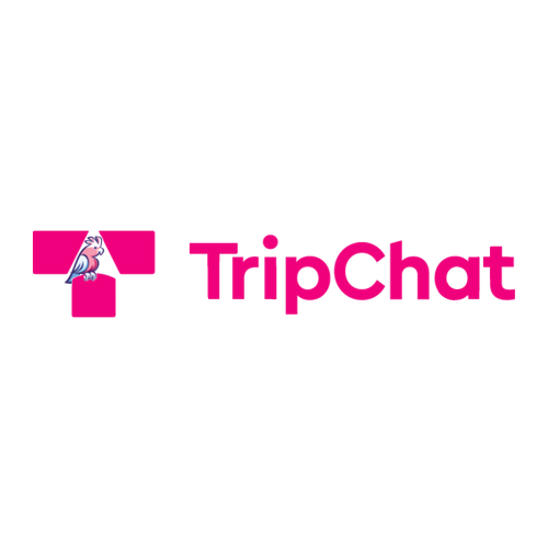 The TripChat logo with a pink and purple color scheme, featuring a stylized chat icon with a bird, and the text 'TripChat'.