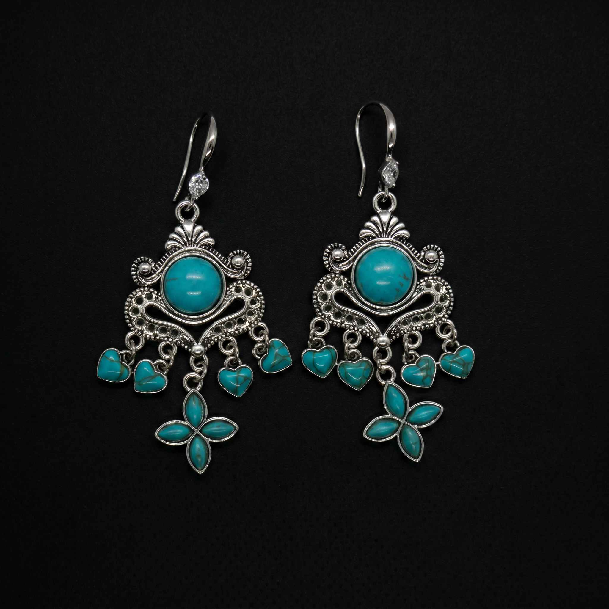 Boho Turquoise Flower and Heart charms