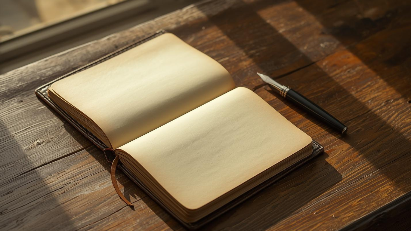 blank page journal with fountain pen