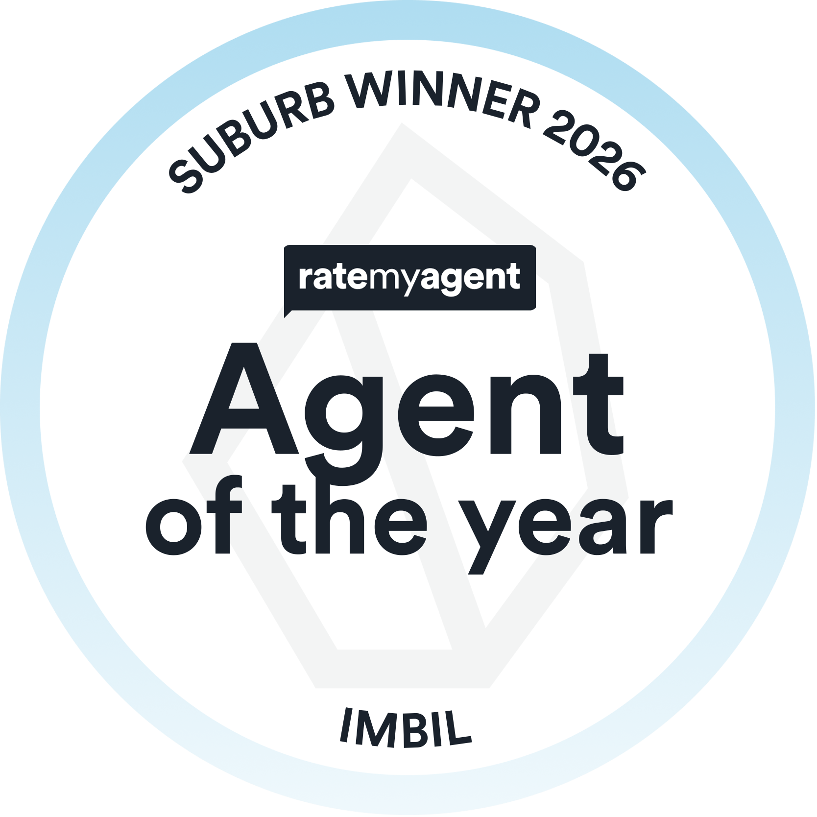Award badge with the text 'Suburb Winner 2026' and 'Agent of the Year' in a circular design by RateMyAgent.
