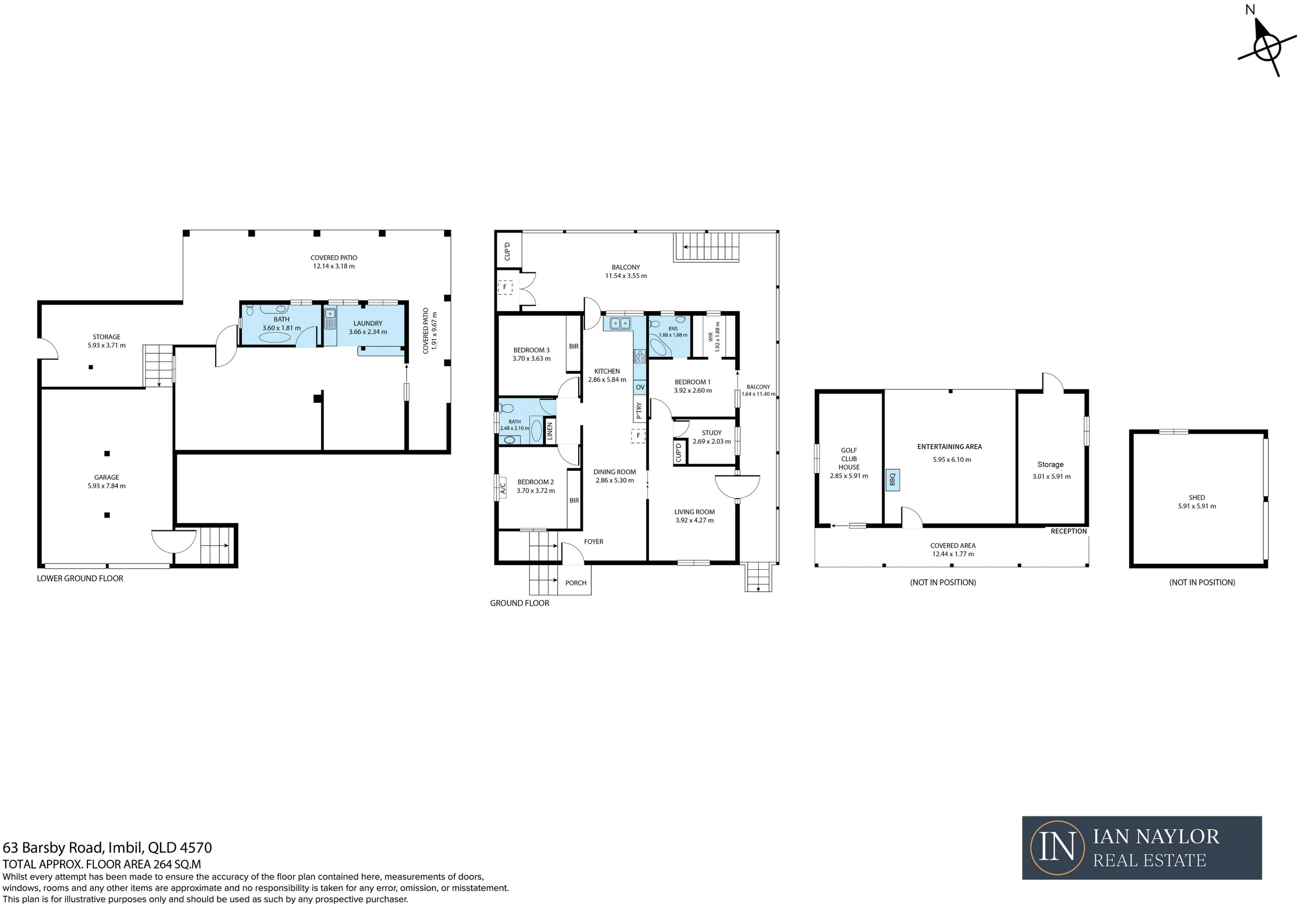 A detailed floor plan of a house, showing various rooms such as bedrooms, bathrooms, kitchen, living area, and outdoor spaces like balconies and patios, with measurements and labels.