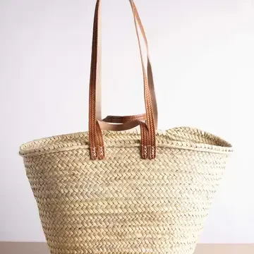 French Market Basket - Straw Bag Handmade with Leather