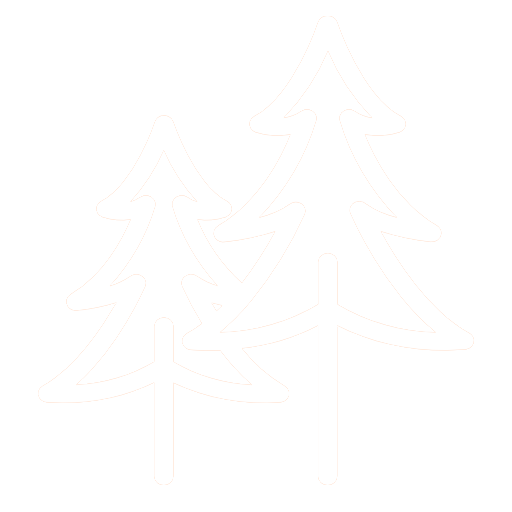 Outline of three Christmas trees with layered branches and straight trunks.