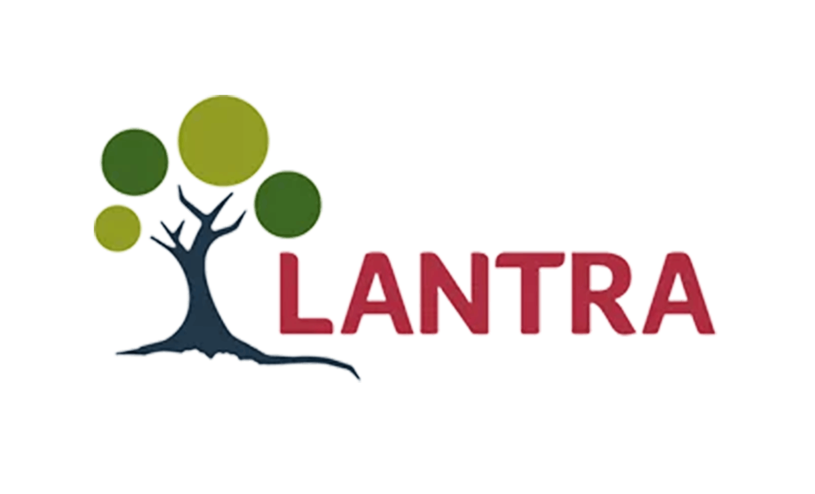 A logo with a stylized tree with five green circles as leaves and the word 'LANTRA' in bold red letters.