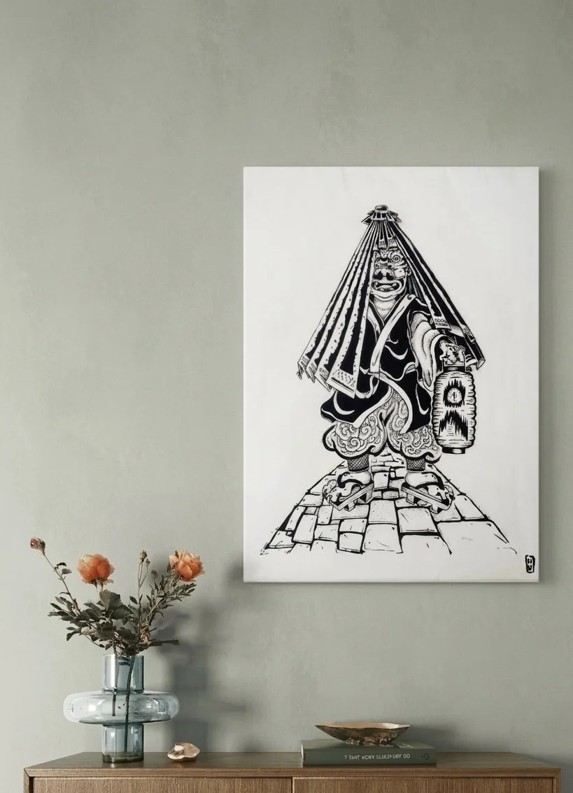 雨降り小僧 – Amefurikozo
Sumi ink sur canevas
73 × 53 cm



Yokai de la pluie évoluant dans une composition d’encre humide et de mouvements atmosphériques.