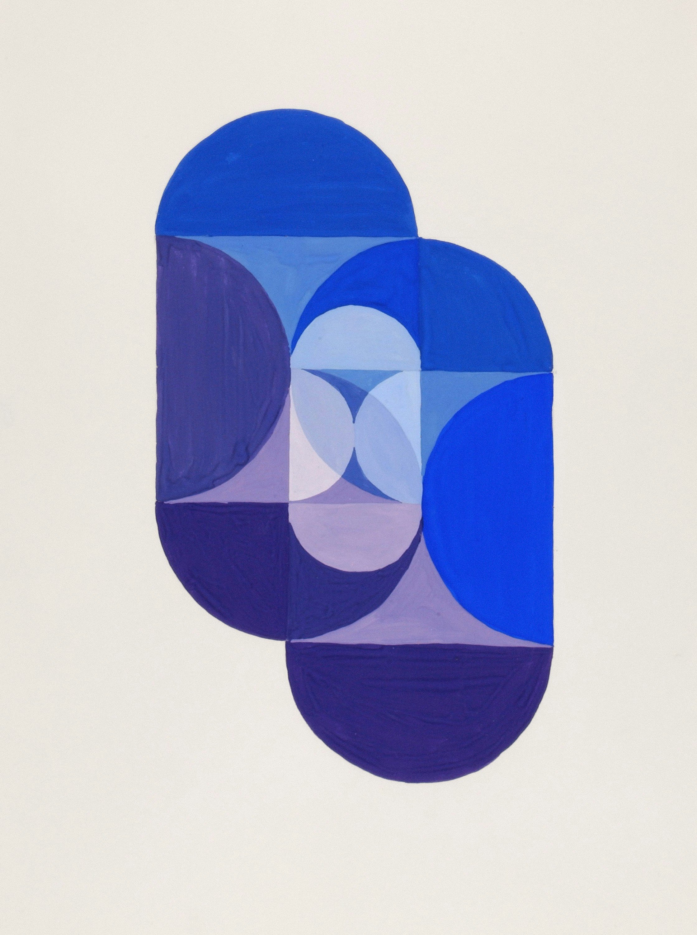 Abstract art with blue and purple ovals overlapping.