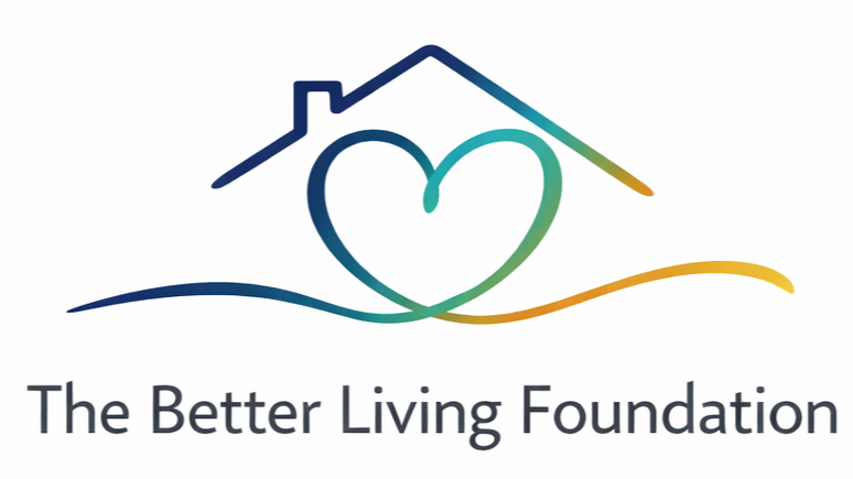 Logo of The Better Living Foundation featuring a stylized house and a heart.