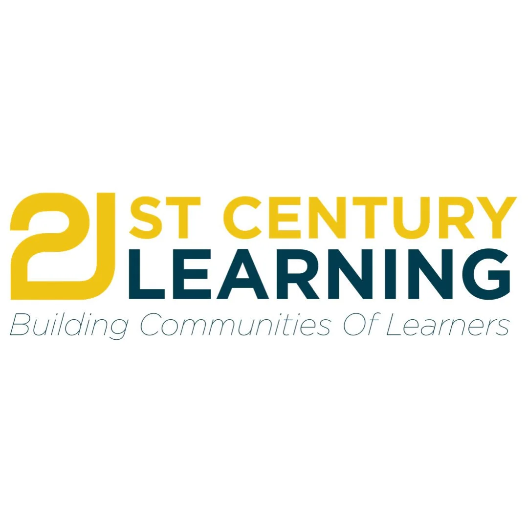 Logo with large yellow number 21, text 'ST Century Learning' in yellow and navy blue, and tagline 'Building Communities Of Learners' in light gray cursive.