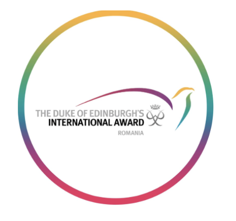Logo for the Duke of Edinburgh's International Award Romania featuring a colorful circular border, a stylized bird, and text.