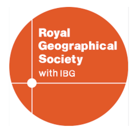 Red circular logo with white text that reads 'Royal Geographical Society with IBG'.